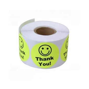 Colorful customized adhesive round shape smile pattern thank you sticker